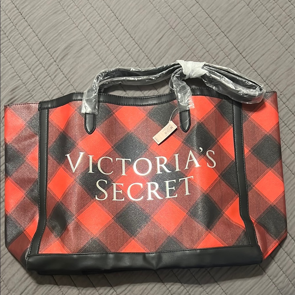 NWT Victoria's Secret Red and Black Plaid Tote Bag